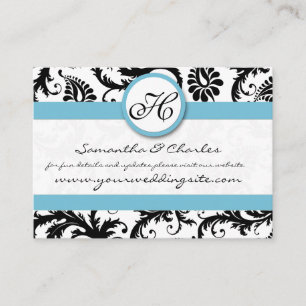 Black White Damask Pool Blue Trim Weddenschap Webs Informatiekaartje