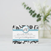 Black White Damask Pool Blue Trim Weddenschap Webs Informatiekaartje (Staand voorkant)