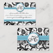 Black White Damask Pool Blue Trim Weddenschap Webs Informatiekaartje (Voorkant / Achterkant)