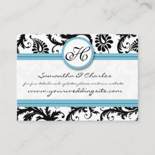 Black White Damask Pool Blue Trim Weddenschap Webs Informatiekaartje