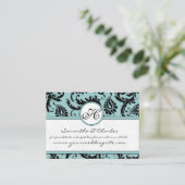 Black White Damask Pool Blue Trim Weddenschap Webs Informatiekaartje (Staand voorkant)