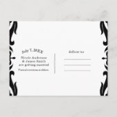 Black & White Damask Red Bow Glam Bewaar de datum Aankondigingskaart (Achterkant)