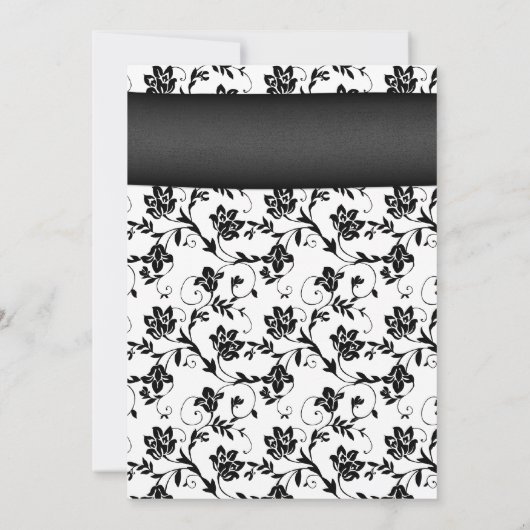 Black White Damask Red Daisy Wedding Invitation Kaart (Achterkant)