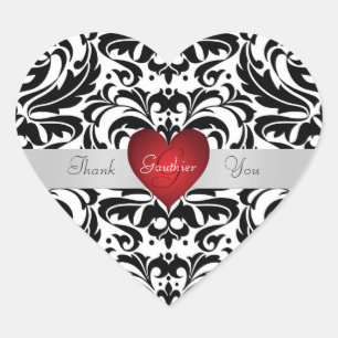 Black & White Damask Red Heart Bedankt Sticker