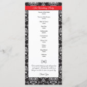 Black White Damask Red Ribbon Wedding Program Programmakaart (Achterkant)