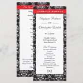Black White Damask Red Ribbon Wedding Program Programmakaart (Voorkant / Achterkant)