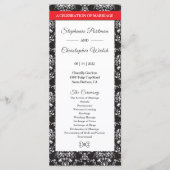 Black White Damask Red Ribbon Wedding Program Programmakaart (Voorkant)