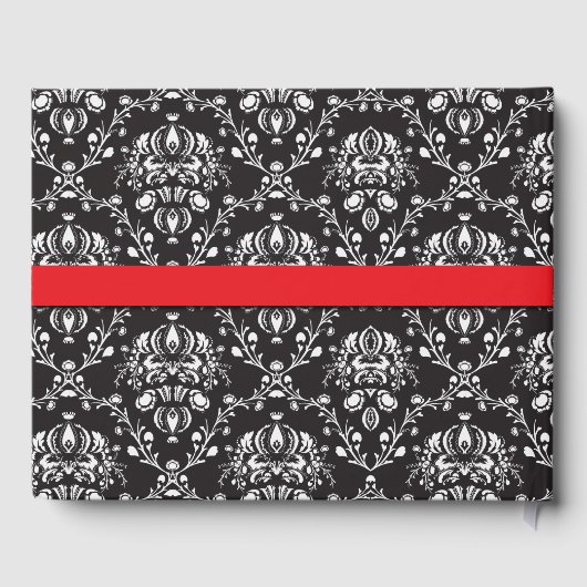 Black White Damask Red Stripe Weddenschap Book Gastenboek (Achterkant)