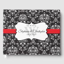 Black White Damask Red Stripe Weddenschap Book