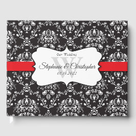 Black White Damask Red Stripe Weddenschap Book Gastenboek