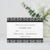 Black White Damask RSVP Weddenskaart (Staand voorkant)
