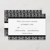 Black White Damask RSVP Weddenskaart (Voorkant / Achterkant)