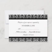 Black White Damask RSVP Weddenskaart Kaartje (Voorkant)