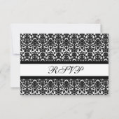 Black White Damask RSVP Weddenskaart Kaartje (Achterkant)