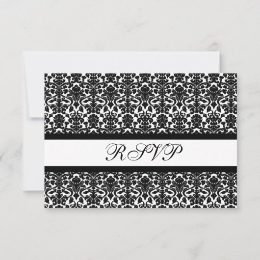 Black White Damask RSVP Weddenskaart Kaartje (Achterkant)