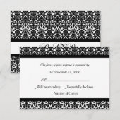 Black White Damask RSVP Weddenskaart Kaartje (Voorkant / Achterkant)