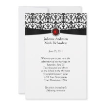 Black White Damask Ruby Gemstone Wedding Invitatio