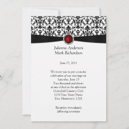 Black White Damask Ruby Gemstone Wedding Invitatio Kaart