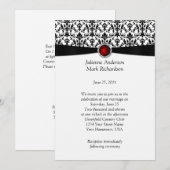 Black White Damask Ruby Gemstone Wedding Invitatio Kaart (Voorkant / Achterkant)