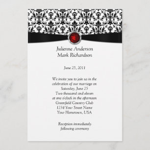 Black White Damask Ruby Gemstone Wedding Invitatio Kaart