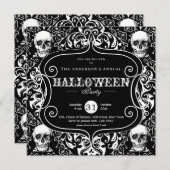 Black White Damask Skull Custom Halloween Party Kaart (Voorkant / Achterkant)