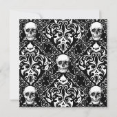 Black White Damask Skull Custom Halloween Party Kaart (Achterkant)