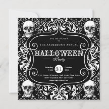 Black White Damask Skull Custom Halloween Party