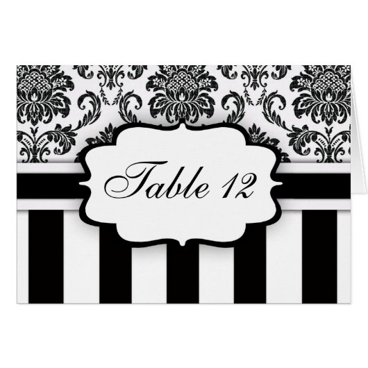 Black White Damask Stripe Table Number (Voorkant Horizontaal)