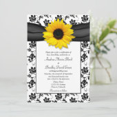 Black White Damask Sunflower Weddenschap Kaart (Staand voorkant)