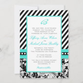 Black white damask turquoise bruiloft nodigt kaart (Voorkant)