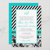 Black white damask turquoise bruiloft nodigt kaart (Voorkant / Achterkant)