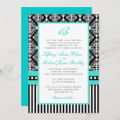 Black white damask turquoise bruiloft nodigt kaart (Voorkant / Achterkant)
