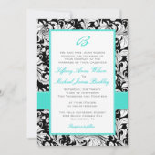 Black white damask turquoise bruiloft nodigt kaart (Voorkant)