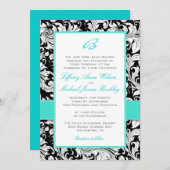 Black white damask turquoise bruiloft nodigt kaart (Voorkant / Achterkant)
