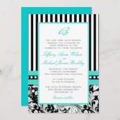Black white damask turquoise bruiloft nodigt kaart (Voorkant / Achterkant)