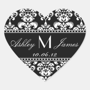 Black White Damask Wedding Favor Sticker