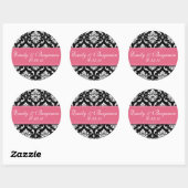 Black White Damask Wedding Favor Stickers Pink (Vel)