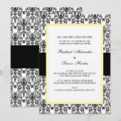 Black & White Damask Wedding Invitation yellow 2 Kaart (Voorkant / Achterkant)