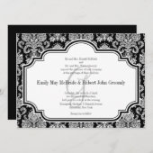 Black White Damask Wedding Invitations Monogrammed Kaart (Voorkant / Achterkant)