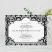 Black White Damask Wedding Invitations Monogrammed Kaart (Staand voorkant)