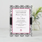 Black & White Damask Wedding Kaart (Staand voorkant)