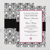 Black & White Damask Wedding Kaart (Voorkant / Achterkant)