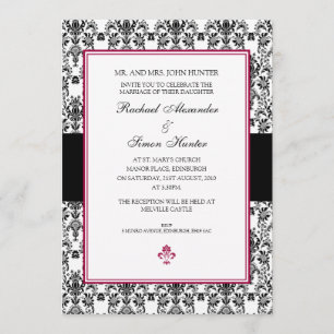 Black & White Damask Wedding Kaart