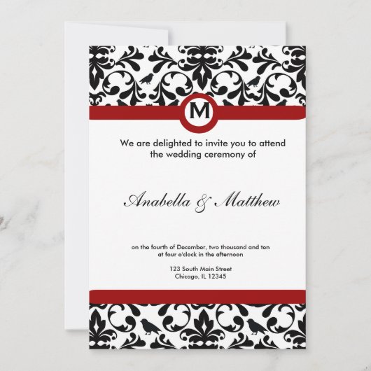 Black & White Damask Wedding Kaart (Voorkant)