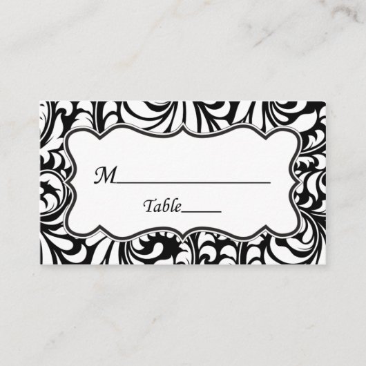 Black White Damask Wedding Place Cards Elegant Plaatskaartje (Voorkant)