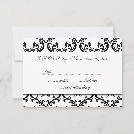 Black White Damask Wedding RSVP (Achterkant)