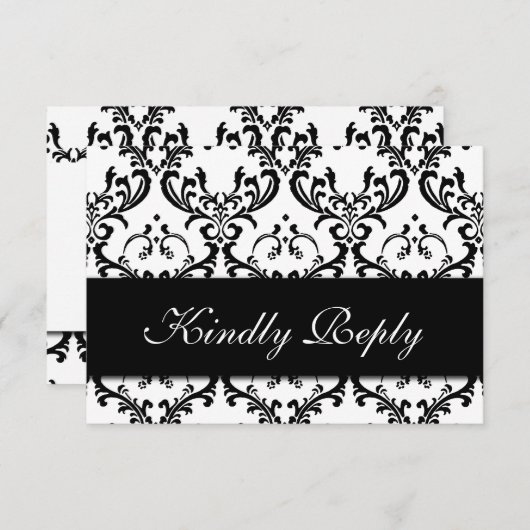Black White Damask Wedding RSVP (Voorkant / Achterkant)