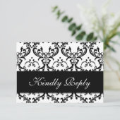Black White Damask Wedding RSVP Kaartje (Staand voorkant)