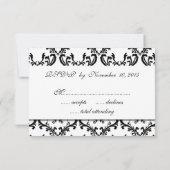 Black White Damask Wedding RSVP Kaartje (Achterkant)