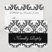 Black White Damask Wedding RSVP Kaartje (Voorkant / Achterkant)